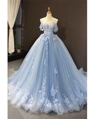 Tulle Ball Gown Dresses Off Shoulder Lace Embroidery