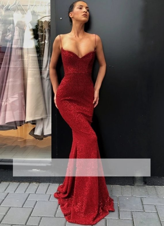 Red Prom Dresses Mermaid V-neck Sparkle Sequins Long Women Prom Gown Evening Dresses Evening Gown Robe De Soiree