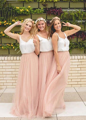 Elegant Bridesmaid Dresses For Women A-line Deep V-neck Tulle Long Cheap Under 50 Wedding Party Dresses