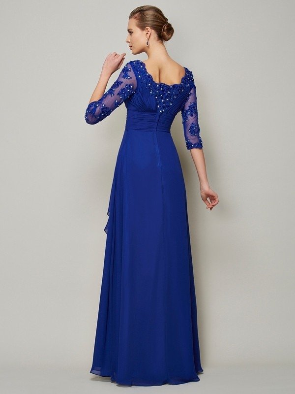 A-Line/Princess Scoop 3/4 Sleeves Lace Long Chiffon Mother of the Bride Dresses