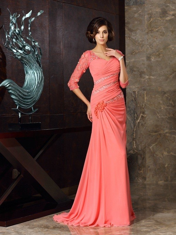 Trumpet/Mermaid Sweetheart 1/2 Sleeves Long Chiffon Mother of the Bride Dresses