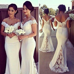 Backless Bridesmaid Dresses For Women Mermaid Off The Shoulder Satin Lace Long Cheap Under 50 Wedding Party Dresses