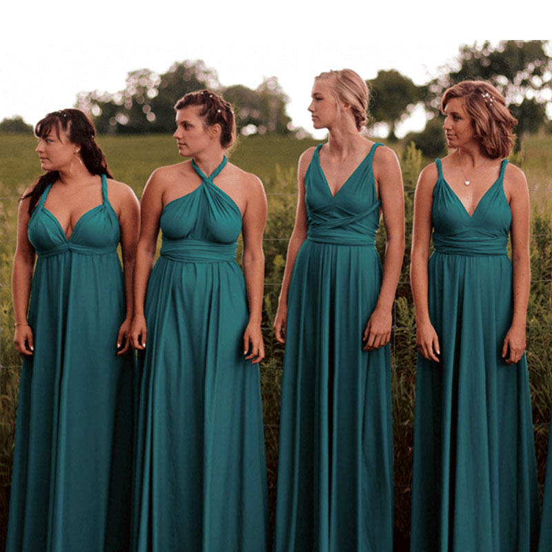 Teal Stretchy Infinity Wrap Gown Bridesmaid Maxi Dresses