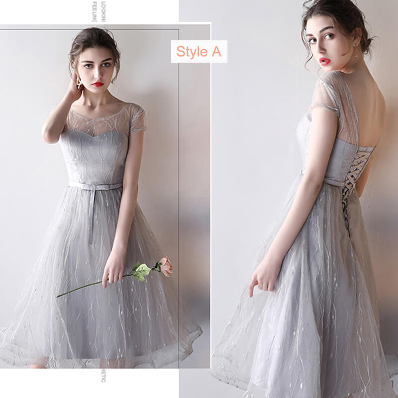 Silver Grey Sheer Sweetheart Mix Match Midi Bridesmaid Dresses
