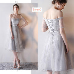 Silver Grey Sheer Sweetheart Mix Match Midi Bridesmaid Dresses