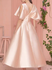 A-Line Mother of the Bride Dress Elegant V Neck Ankle Length Satin Sleeveless with Sash / Ribbon