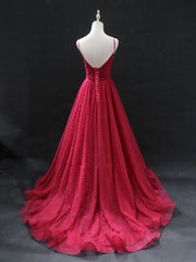 Burgundy v  neck tulle long prom dress, burgundy tulle formal dress