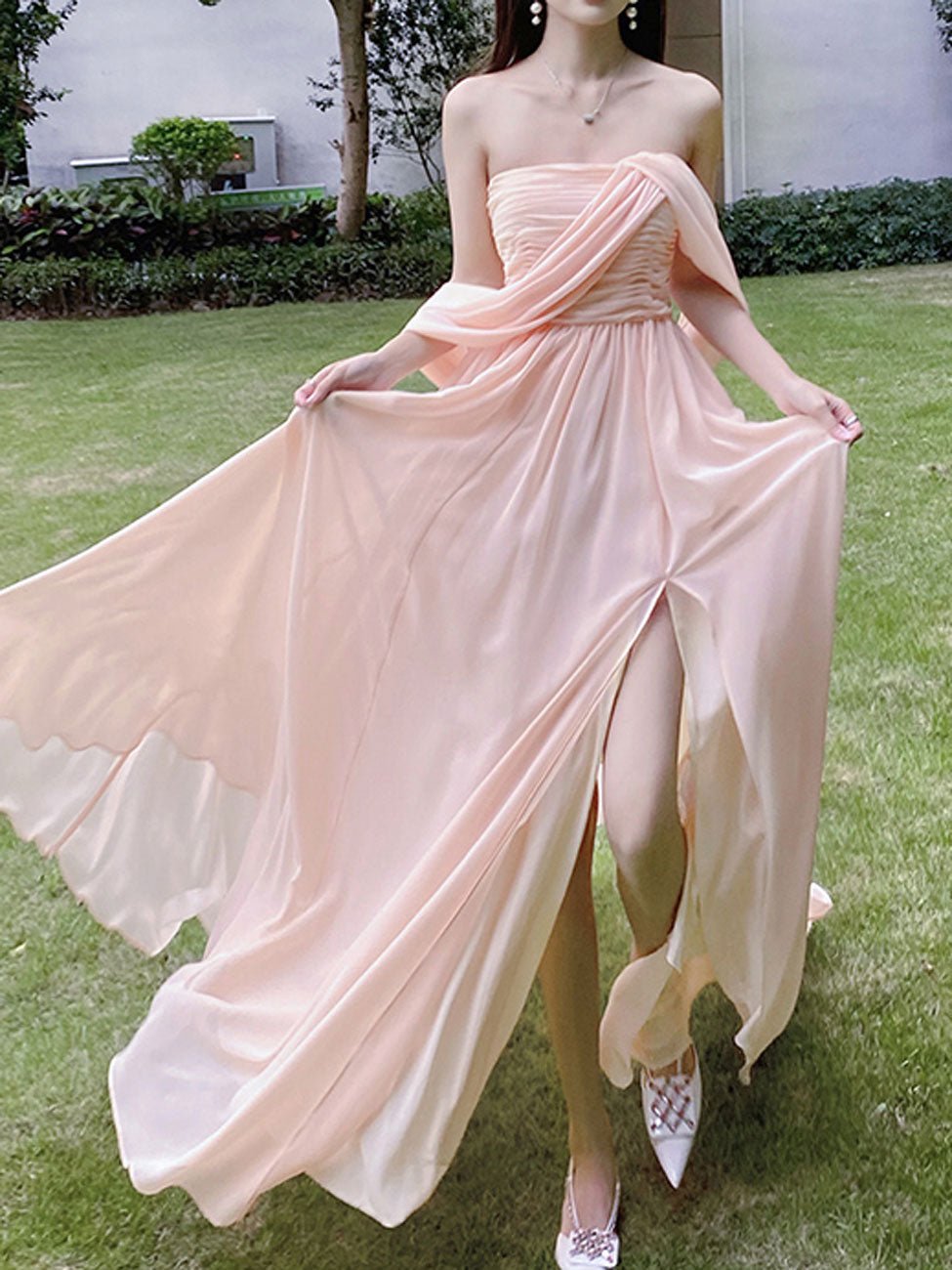 Pink Chiffon Long Prom Dresses, Pink Formal Evening Party Dress
