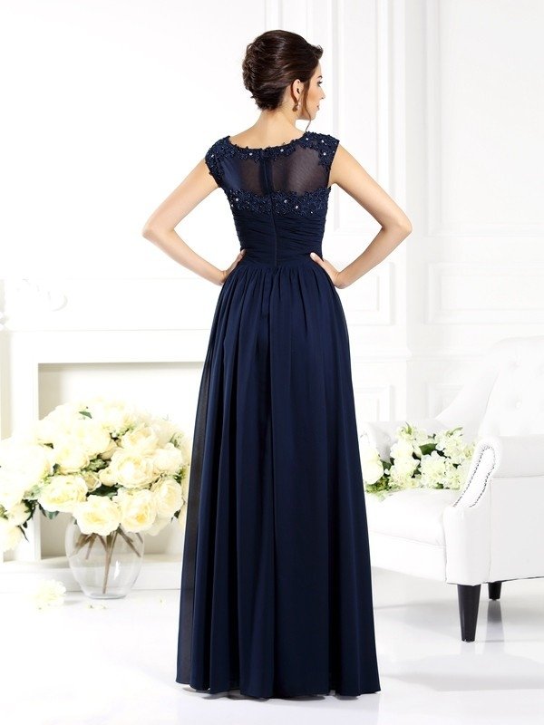 A-Line/Princess Scoop Beading Sleeveless Long Chiffon Mother of the Bride Dresses