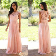 Coral Bridesmaid Dresses For Women A-line Cap Sleeves Chiffon Lace Long Cheap Under 50 Wedding Party Dresses