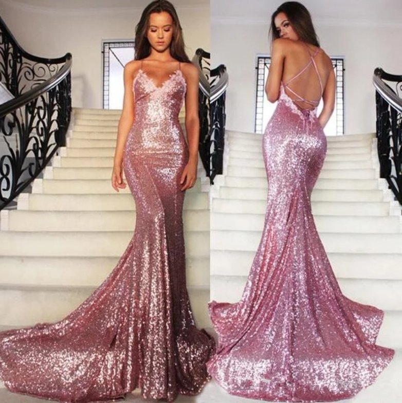 Backless Robe De Soiree Mermaid Spaghetti Straps Sequins Sparkle Sexy Long Prom Dresses Prom Gown Evening Dresses