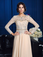 A-Line/Princess Scoop Beading Long Sleeves Long Chiffon Mother of the Bride Dresses