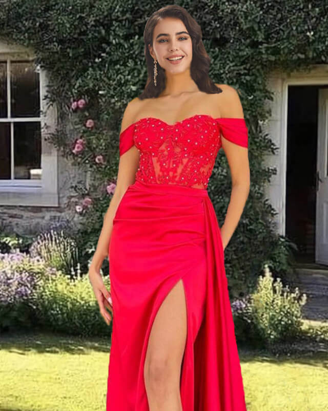 Red Mermaid Corset Off The Shoulder Dress