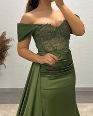 Mermaid Olive Green Satin Applique Gown