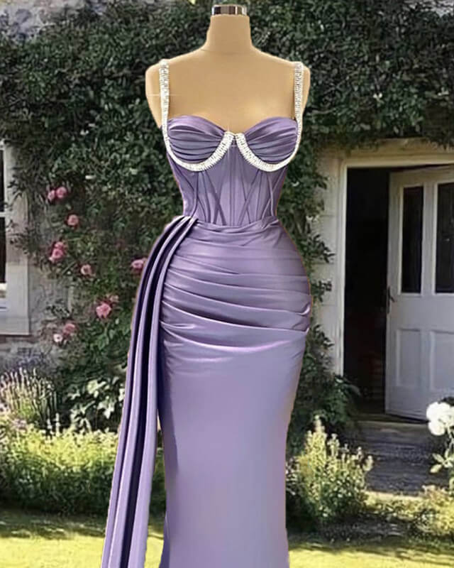 Mermaid Light Purple Satin Corset Gown