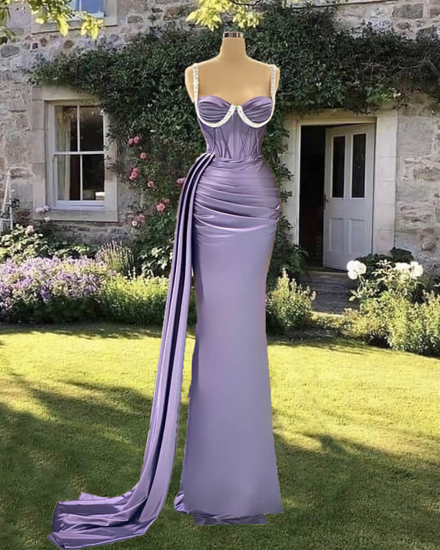 Mermaid Light Purple Satin Corset Gown