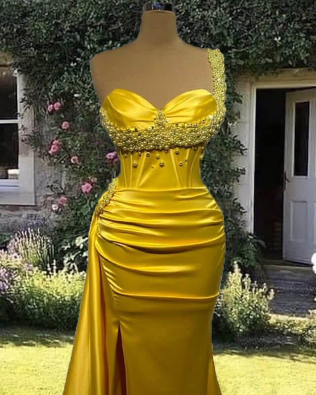 Mermaid Yellow Pearl Strap Dress