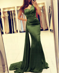 Olive Green Mermaid Prom Dresses One Shoulder Split