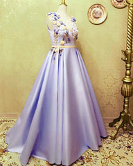 Long Satin Empire Prom Dresses V Neck 3D Flowers Embroidery