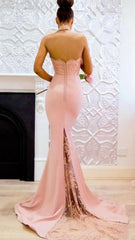 Pink Bridesmaid Dresses For Women Mermaid Halter Lace Beaded Backless Long Cheap Under 50 Wedding Party Dresses