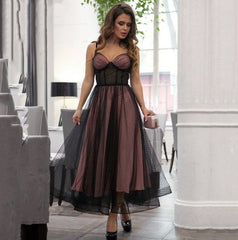 Polka-Dots Prom Ankle Length Spaghetti Straps Elegant A-Line Party Evening Dresses Tulle Sweetheart Wedding Party Dress