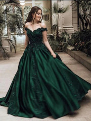Ball Gown Off-the-Shoulder Sleeveless Floor-Length Lace Satin Dresses