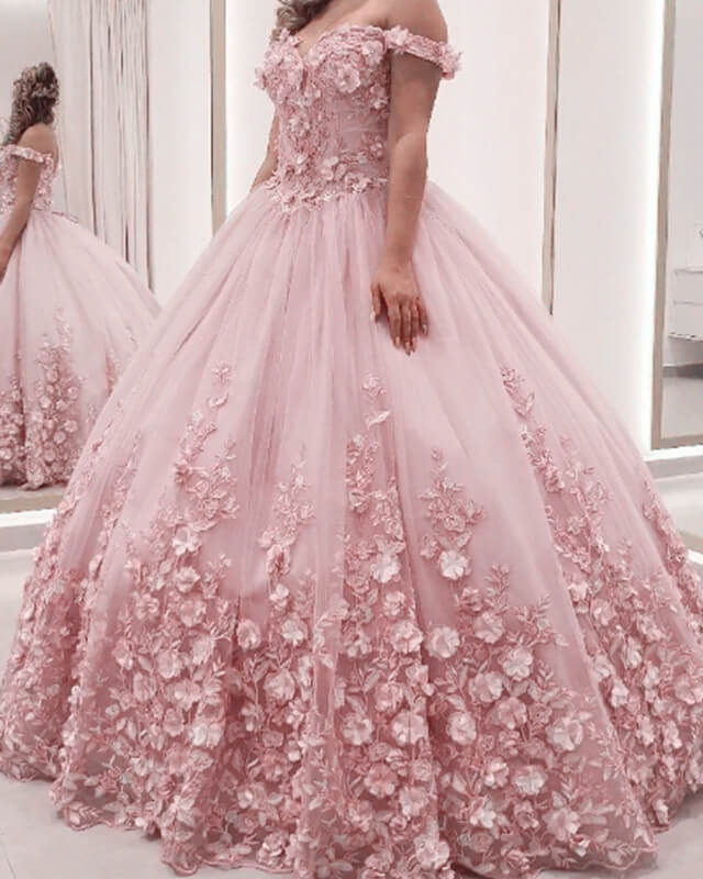 3D Lace Flowers Off The Shoulder Dress