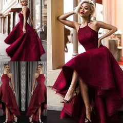 Elegant Robe De Soiree Ball Gown Halter High Low Lace Burgundy Sexy Long Prom Dresses Prom Gown Evening Dresses