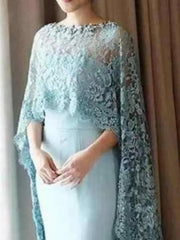 Sheath / Column Mother of the Bride Dress Elegant Jewel Neck Floor Length Chiffon Lace 3/4 Length Sleeve with Lace Appliques