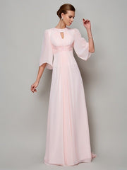 A-Line/Princess High Neck 1/2 Sleeves Beading Long Chiffon Mother of the Bride Dresses
