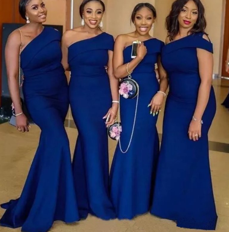 Blue Bridesmaid Dresses For Women Mermaid One-shoulder Satin Long Cheap Under 50 Wedding Party Dresses