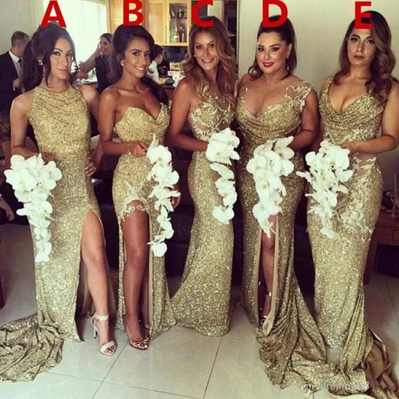 Sparkle Bridesmaid Dresses For Women Mermaid Sweetheart Sequins Slit Long Cheap Under 50 Wedding Party Dresses