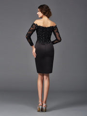 Sheath/Column Off-the-Shoulder Lace Long Sleeves Short Satin Mother of the Bride Dresses