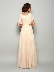 A-Line/Princess Square Beading Short Sleeves Long Chiffon Mother of the Bride Dresses