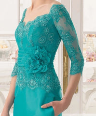 Mint Green Mother Of The Bride Dresses Sheath 3/4 Sleeves Appliques Beaded Long Wedding Party Dress Mother Dress For Wedding