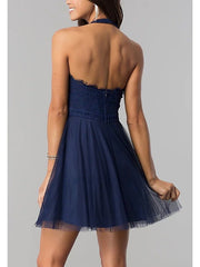 A-Line Hot Beautiful Back Homecoming Cocktail Party Dress Halter Neck Sleeveless Short / Mini Lace Tulle with Lace Insert