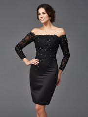 Sheath/Column Off-the-Shoulder Lace Long Sleeves Short Satin Mother of the Bride Dresses
