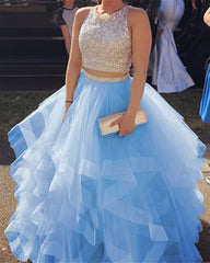 Two Piece Prom Dresses Ruffles Ball Gown