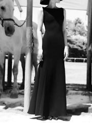 Sheath / Column Elegant Vintage Wedding Guest Formal Evening Dress Jewel Neck Sleeveless Floor Length Jersey with Sleek