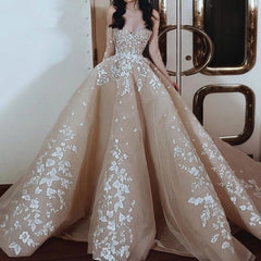 Champagne Muslim Evening Dresses Ball Gown Sweetheart Tulle Lace Islamic Dubai Saudi Arabic Long Formal Evening Gown