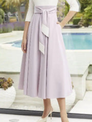 A-Line Mother of the Bride Dress Sweet High Neck Ankle Length Polyester 3/4 Length Sleeve with Sash / Ribbon Pleats