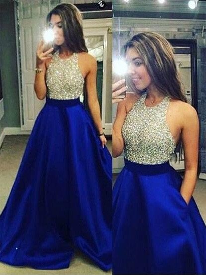 Ball Gown Sleeveless Jewel Crystal Satin Floor-Length Dresses