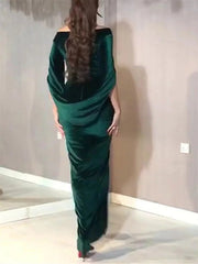 Mermaid / Trumpet Mother of the Bride Dress Elegant Vintage Off Shoulder Ankle Length Velvet Half Sleeve with Split Front