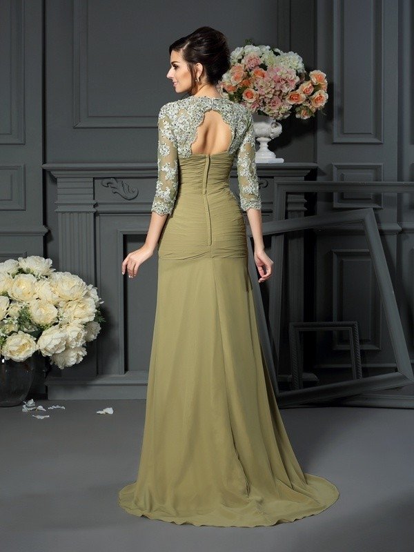 A-Line/Princess Sweetheart Hand-Made Flower 1/2 Sleeves Long Chiffon Mother of the Bride Dresses