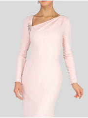 Sheath / Column Mother of the Bride Dress Elegant V Neck Floor Length Polyester Long Sleeve with Beading Ruching