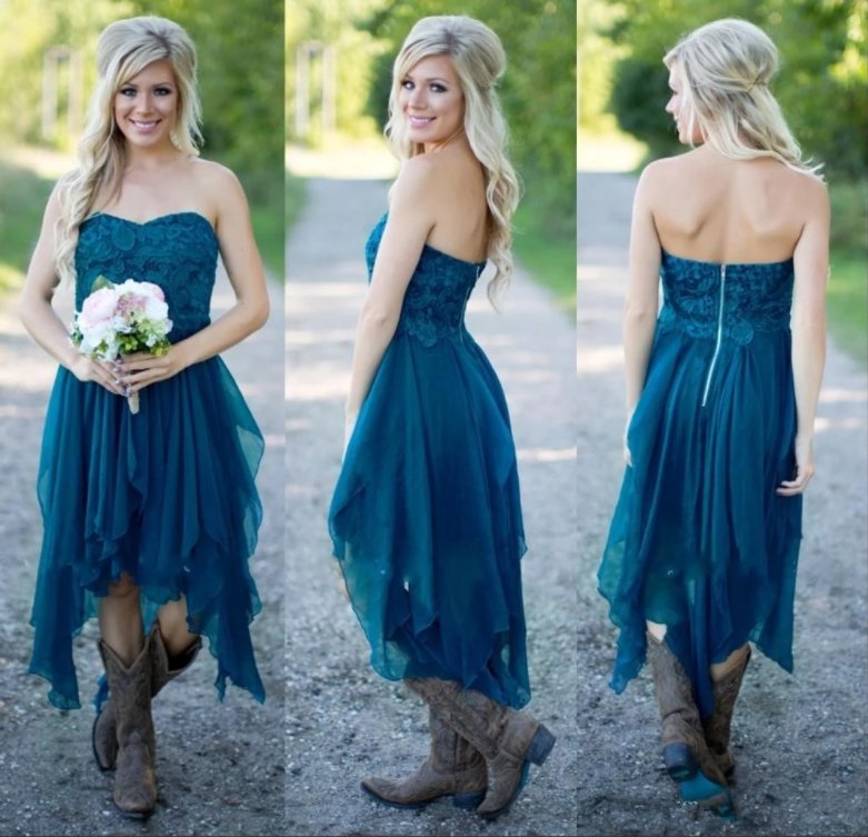 Blue Bridesmaid Dresses For Women A-line Sweetheart Chiffon Lace Short Cheap Under 50 Wedding Party Dresses