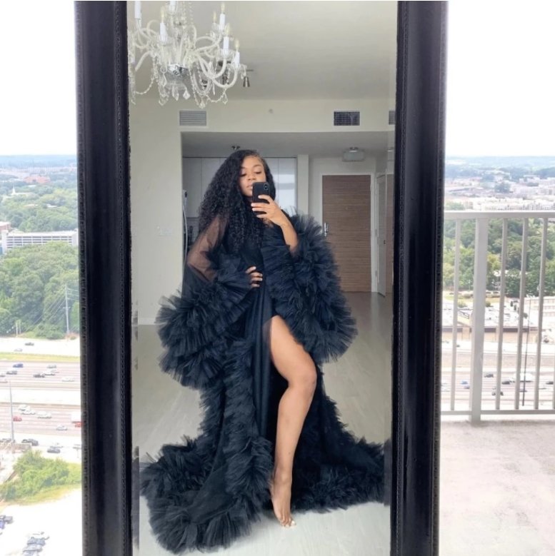 Fashion Ruffles Tulle Kimono Women Dress Robe Extra Puffy Prom Party Dresses Puffy Sleeves African Cape Cloak Pregnant Gowns