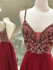 A-Line/Princess Sleeveless Spaghetti Straps Chiffon Floor-Length Beading Dresses