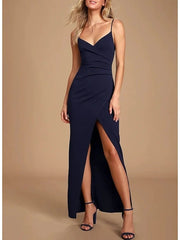 Sheath / Column Elegant Wedding Guest Prom Formal Evening Dress Spaghetti Strap Sleeveless Ankle Length Jersey with Split