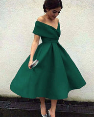 Vintage 1950s Style V-neck Off The Shoulder Tea Length Ball Gowns Party Dresses